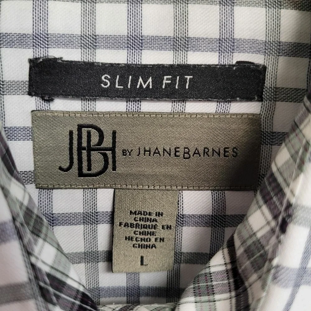 JBH By Jhane Barnes Slim Fit Check Long Sleeve Button Down Collar Shirt Large‎